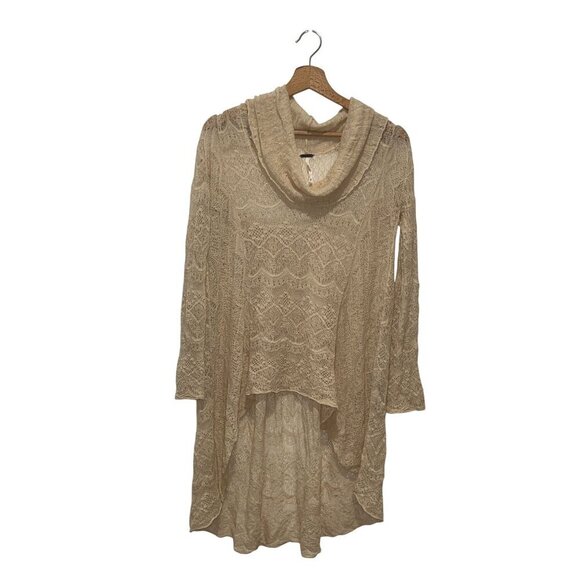 Free People Cream High Asymmetrical Turtleneck Crochet Sweater Women's Size XS - Picture 1 of 9